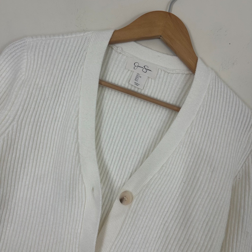Jessica Simpson Cardigan Sweater White V Neck Button Front Womens L